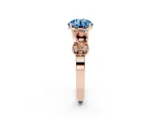 Fancy Blue Round Cut Diamond Milgrain Leaf Band Solitaire Ring Set in Rose gold with Accent Stones and Prong Setting