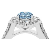 Fancy Blue Oval Cut Diamond Halo Engagement Ring Set in White gold with Split Shank and Prong Setting