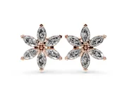 Marquise Lab-Grown Diamond Six Petal Flower Stud Earrings | Beaded Middle | Rose Gold