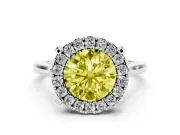Round Claw Corner Halo Engagement Ring Setting for a Fancy Yellow Lab-Grown Diamond | Slim Plain Band | Sterling Silver