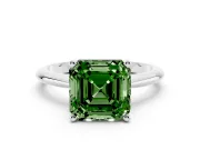 Fancy Green Asscher Cut Diamond Solitaire Ring Set in White gold with Prong Setting on a Plain Round Band