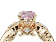 Cushion Cut Swirl Engagement Ring Setting for a Fancy Pink Lab-Grown Diamond | Yellow Gold