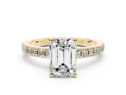 Emerald Cut Pavé Solitaire Engagement Ring Setting | Single Row Band | Yellow Gold