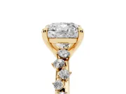 Cushion Cut Diamond Solitaire Vine Band Ring Set in Yellow gold with Round Accents and Prong Setting
