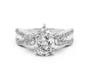 Three-Stone Pear Cut Diamond Twist Band Ring Set in Platinum with Pavé Accents and Prong Setting