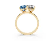 Fancy Blue Radiant Cut and Emerald Cut Toi Moi Ring Set in Yellow gold with Prong Setting