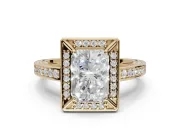 Radiant Cut Sectioned Halo Engagement Ring Setting | Pavé Gallery and Band | Yellow Gold