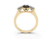 Fancy Black Emerald Cut Diamond Three-Stone Ring Set in Yellow gold with Plain Polished Band