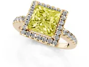 Princess Cut Halo Engagement Ring Setting for a Fancy Yellow Lab-Grown Diamond | Shared Prong Pavé Band | Yellow Gold