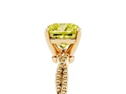 Fancy Yellow Cushion Cut Diamond Solitaire Ring Set in Yellow gold with Twisted Band and Bead Prong Setting