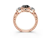 Round Vintage Three Stone Engagement Ring Setting for a Black Center | Rose Gold