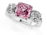 Asscher Cut Three Stone Engagement Ring Setting for a Fancy Pink Lab-Grown Diamond | Wide Plain Band | Platinum