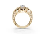 Heart-Shaped Vintage Floral Halo Engagement Ring Setting | Engraved Milgrain Band | Yellow Gold