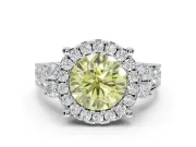Round Halo Engagement Ring Setting for a Fancy Yellow Lab-Grown Diamond | Side Clusters | Platinum