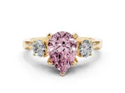 Pear-Shaped Hidden Halo Three Stone Engagement Ring Setting for a Fancy Pink Lab-Grown Diamond | Yellow Gold