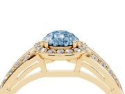 Pear-Shaped Halo Engagement Ring Setting for a Fancy Blue Lab-Grown Diamond | Two-Row Pave Split Shank | Yellow Gold