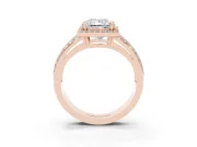 Princess Cut Halo Engagement Ring Setting | Two-Row Pave Split Shank | Rose Gold
