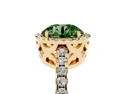 Round Pave Halo Engagement Ring Setting for a Fancy Green Lab-Grown Diamond | Yellow Gold