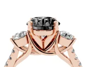 Round Three-Stone Pavé Engagement Ring Setting for a Black Center | Round Side Stones | Rose Gold