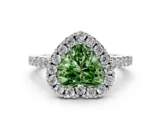 Fancy Green Heart Cut Diamond Halo Pavé Solitaire Ring Set in Platinum with Prong-Set Center Stone