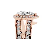 Pear-Shaped Halo Engagement Ring Setting | Two-Row Pave Split Shank | Rose Gold