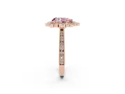 Fancy Pink Pear Cut Diamond Halo Milgrain Pavé Ring Set in Rose gold with Prong Setting