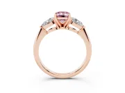 Fancy Pink Three-Stone Emerald Cut Diamond Ring Set in Rose gold with Pear Side Stones and Prong Setting