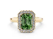 Emerald Cut Thin Halo Engagement Ring Setting for a Fancy Green Lab-Grown Diamond | Plain Polished Band | Yellow Gold
