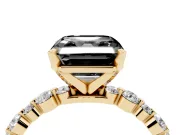 Fancy Black Asscher Cut Diamond Prong Set Engagement Ring Set in Yellow gold with Round Accent Pavé Band