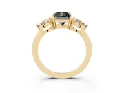 Cushion Cut Cluster Side Stone Engagement Ring Setting for a Black Center | Plain Band | Yellow Gold