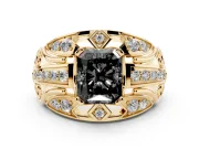 Radiant Cut Art Deco Graduated Engagement Ring Setting for a Black Center | Yellow Gold