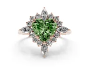 Fancy Green Heart Cut Diamond Cluster Halo Ring Set in Rose gold with Marquise and Round Accents