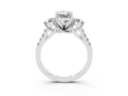 Three-Stone Radiant Cut Diamond Pavé Band Ring Set in Silver with Prong-Set Trio