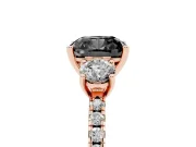 Cushion Cut Three Stone Engagement Ring Setting for a Black Center | Pavé Shoulders | Rose Gold