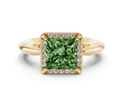 Princess Cut Halo Engagement Ring Setting for a Fancy Green Lab-Grown Diamond | Plain Tapered Band | Yellow Gold