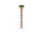 Fancy Green Round Cut Diamond Solitaire Ring Set in Rose gold with Slim Pavé Band and Prong Setting