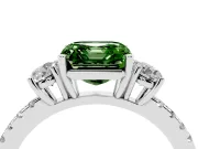 Asscher Cut Three Stone Engagement Ring Setting for a Fancy Green Lab-Grown Diamond | Pave Shoulders | Platinum