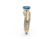 Fancy Blue Radiant Cut Diamond Solitaire Twist Band Ring Set in Yellow gold with Pavé Setting and Prong Head