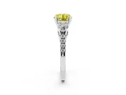 Fancy Yellow Three-Stone Round Cut Diamond Pavé Band Ring Set in Silver with Prong-Set Trio