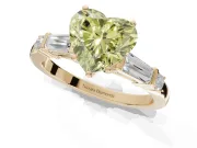 Heart-Shaped Tapered Baguette Engagement Ring Setting for a Fancy Yellow Lab-Grown Diamond | Bar Set Sides | Yellow Gold