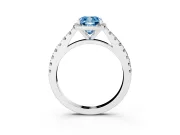 Fancy Blue Cushion Cut Diamond Halo Engagement Ring Set in Silver with Pavé Band and Prong Setting