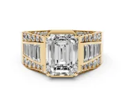 Emerald Cut Men's Graduated Baguette Engagement Ring Setting | Raised Frame Head | Yellow Gold