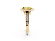 Fancy Yellow Pear Cut Diamond Halo Solitaire Ring Set in Yellow gold with Pavé Band and Bezel Setting