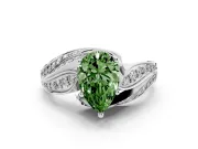 Pear-Shaped Bypass Pavé Engagement Ring Setting for a Fancy Green Lab-Grown Diamond | Graduated Pavé | Sterling Silver