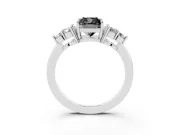 Fancy Black Cushion Cut Diamond Solitaire Ring Set in Silver with Cluster Accents on Each Side