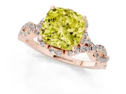 Fancy Yellow Cushion Cut Diamond Halo Twist Band Solitaire Ring Set in Rose gold with Prong-Set Center Stone