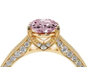 Oval Vintage Hidden Halo Engagement Ring Setting for a Fancy Pink Lab-Grown Diamond | Milgrain Pave Band | Yellow Gold