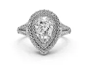 Pear-Shaped Double Halo Split Shank Engagement Ring Setting | Pavé Shoulders | White Gold