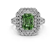 Emerald Cut Halo Split Shank Engagement Ring Setting for a Fancy Green Lab-Grown Diamond | Pavé Strands | White Gold