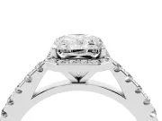 Radiant Cut Diamond Halo Engagement Ring Set in Silver with Pavé Band and Prong Setting
